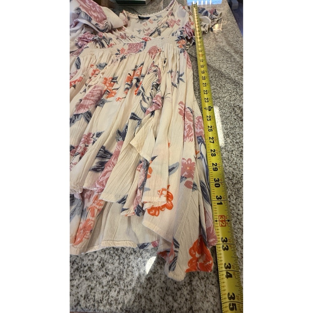 Angie Mini Floral Sun Dress Size L V-Neck Flutter Sleeve Ruffle Crochet Flowy - Picture 9 of 9